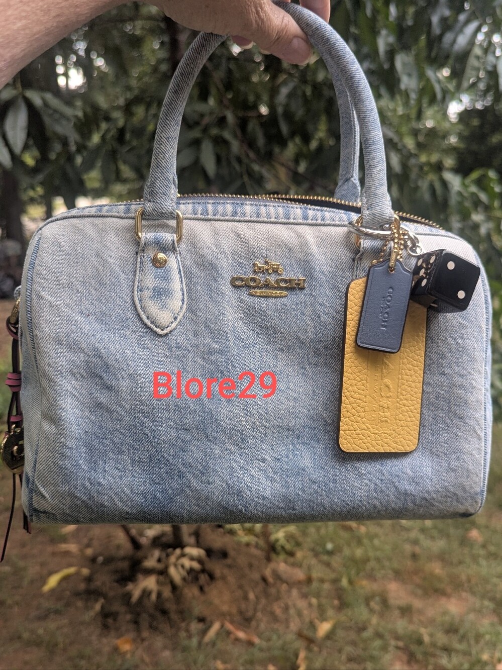 Coach Med. Rowan Satchel Bag In Loved Denim With Charms. Comes WITH C. Dust Bag